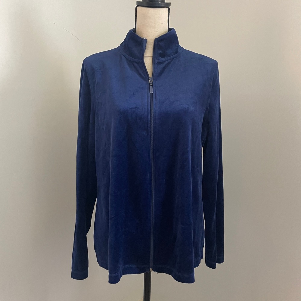 Velvet Y2K Zip Up Jacket size‎ XL Blue Retro Velour Athleisure Streetwear Comfy